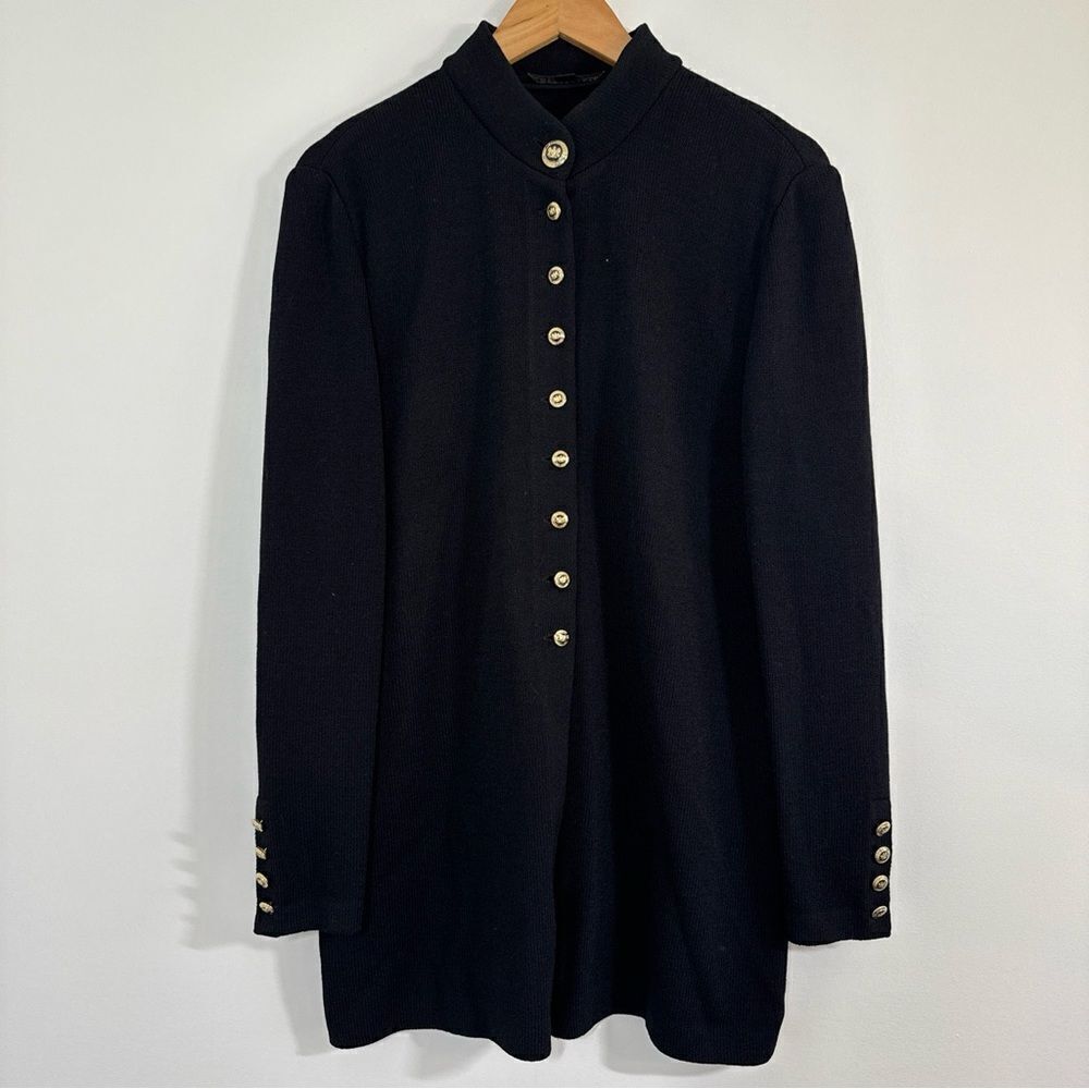 St.John Jacket Womens 12 Black Military Santana Knit Gold Button Cardigan